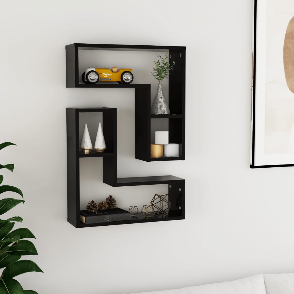 vidaXL Wall Shelf 2 pcs Black 50x15x50 cm Engineered Wood