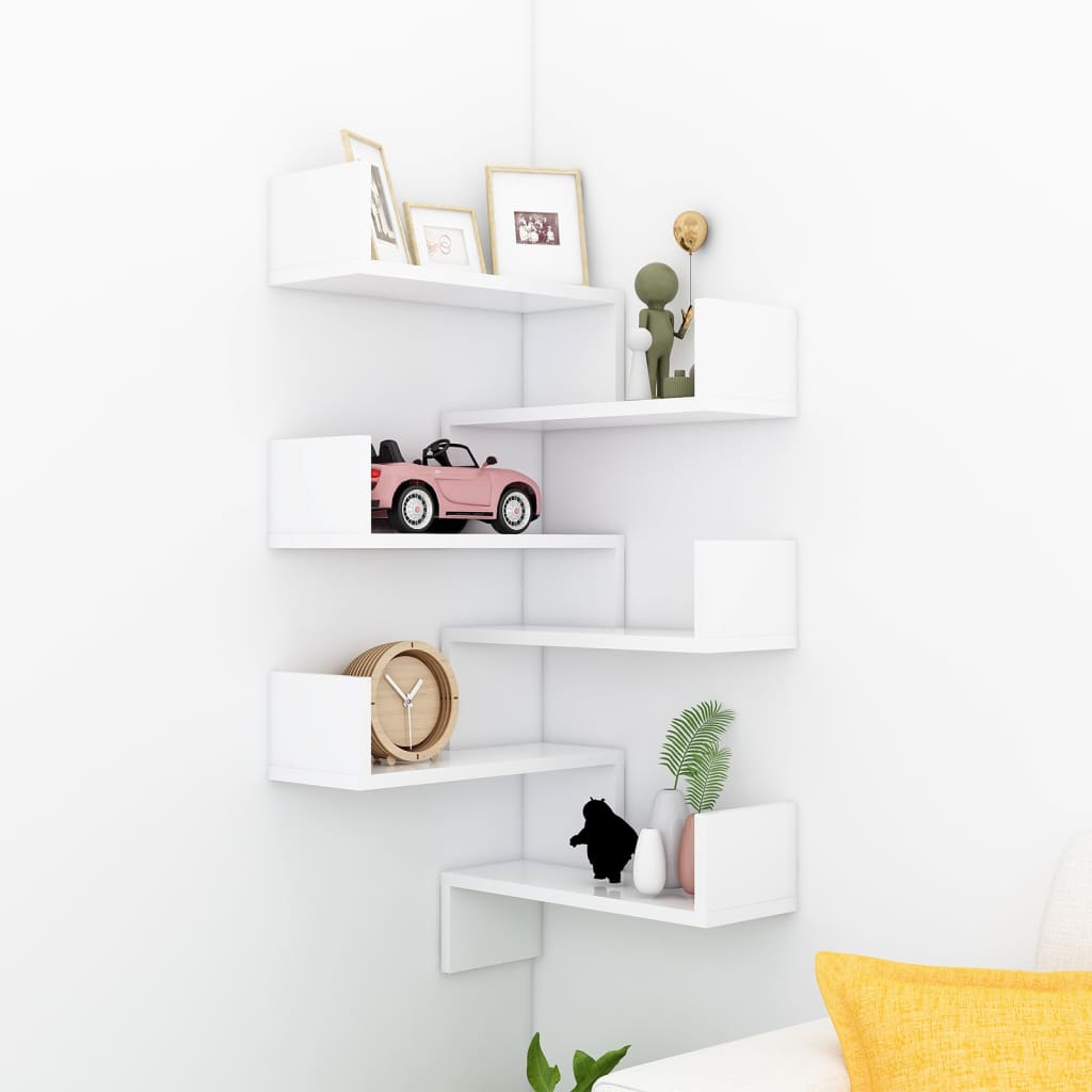 vidaXL Wall Corner Shelf 2 pcs White 40x40x50 cm Engineered Wood