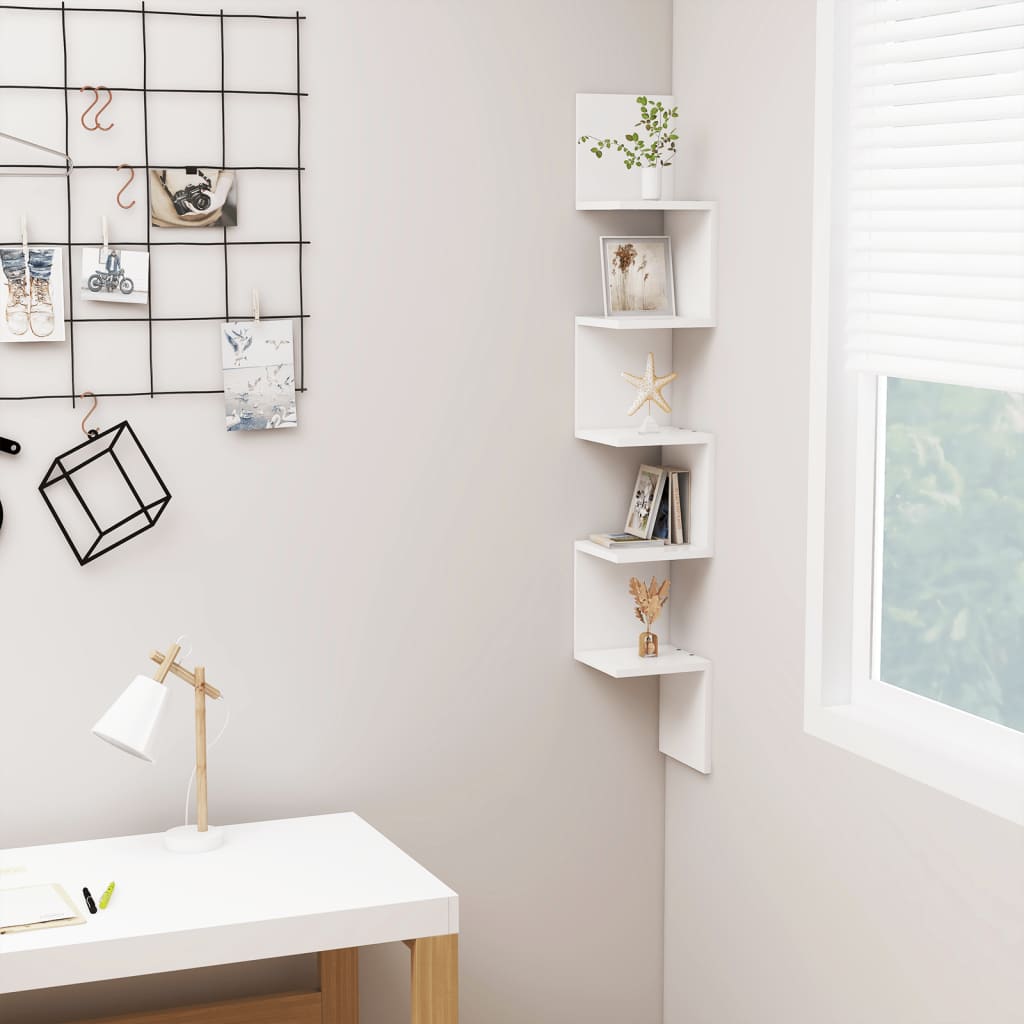 vidaXL Wall Corner Shelf White 20x20x127.5 cm Engineered Wood