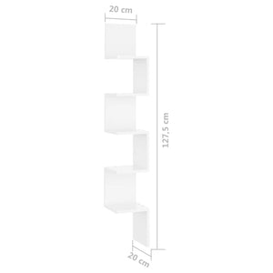 vidaXL Wall Corner Shelf High Gloss White 20x20x127.5 cm Engineered Wood