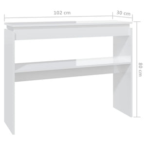 vidaXL Console Table High Gloss White 102x30x80 cm Engineered Wood