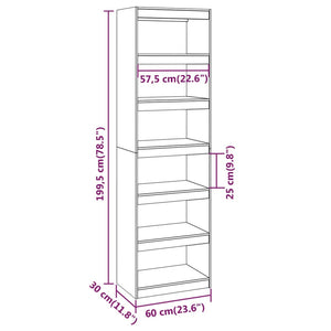 vidaXL Book Cabinet/Room Divider White 60x30x199.5 cm Solid Wood Pine