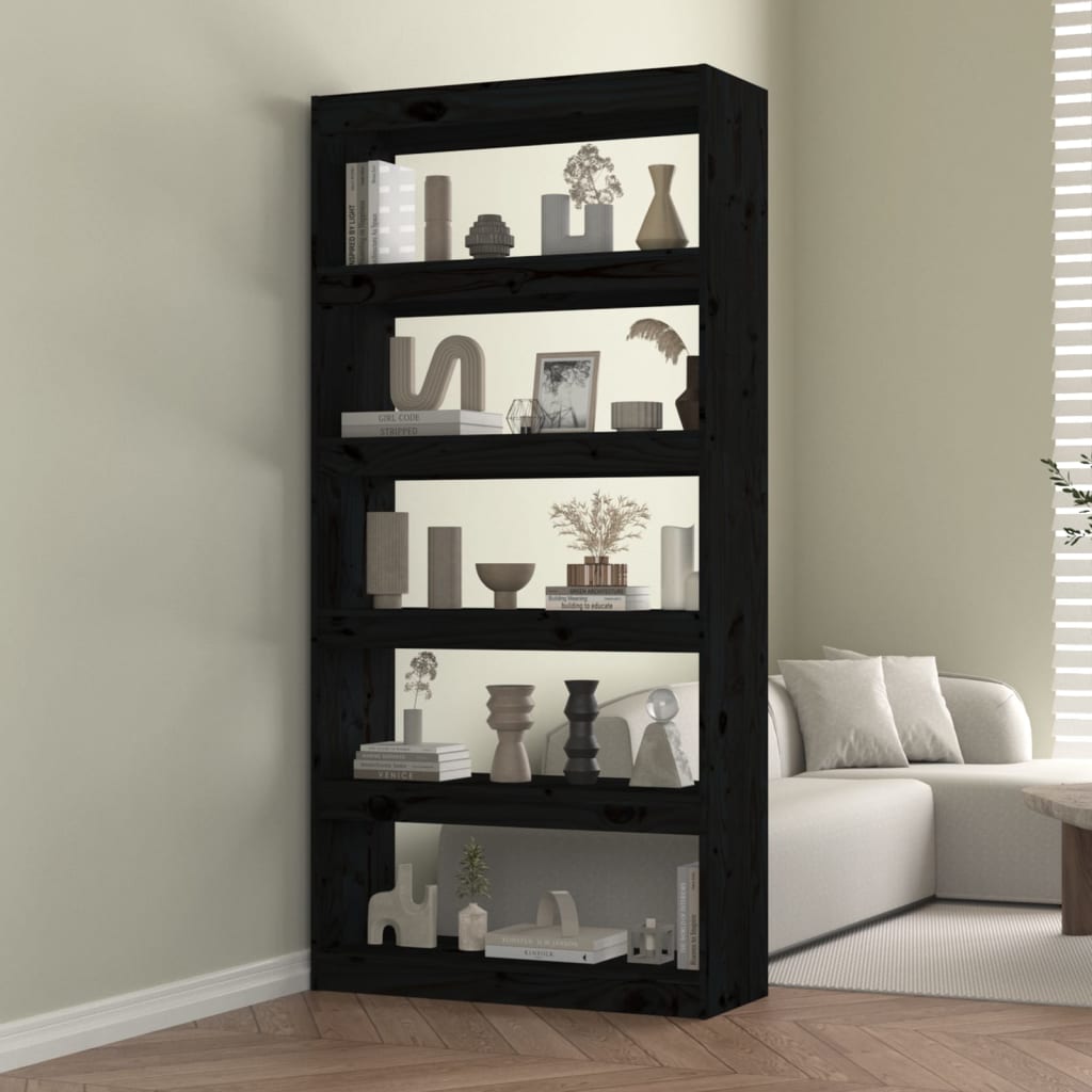 vidaXL Book Cabinet/Room Divider Black 80x30x167.4 cm Solid Wood Pine