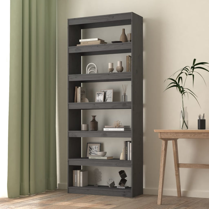 vidaXL Book Cabinet/Room Divider Grey 80x30x199.5 cm Solid Wood Pine