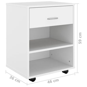 vidaXL Rolling Cabinet White 46x36x59 cm Engineered Wood