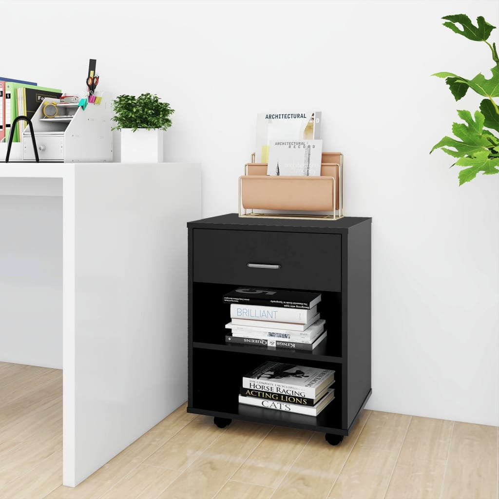 vidaXL Rolling Cabinet Black 46x36x59 cm Engineered Wood