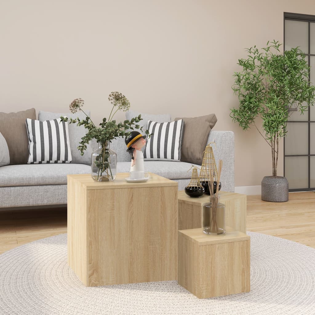 vidaXL Side Tables 3 pcs Sonoma Oak Engineered Wood