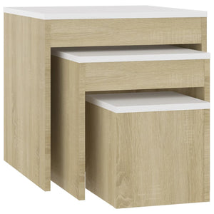 vidaXL Nesting Tables 3 pcs White and Sonoma Oak Engineered Wood