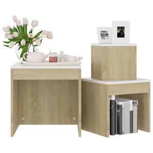 vidaXL Nesting Tables 3 pcs White and Sonoma Oak Engineered Wood