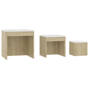 vidaXL Nesting Tables 3 pcs White and Sonoma Oak Engineered Wood