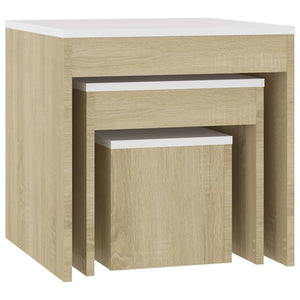 vidaXL Nesting Tables 3 pcs White and Sonoma Oak Engineered Wood