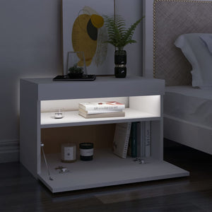 vidaXL Bedside Cabinet & LED Lights White 60x35x40 cm Engineered Wood