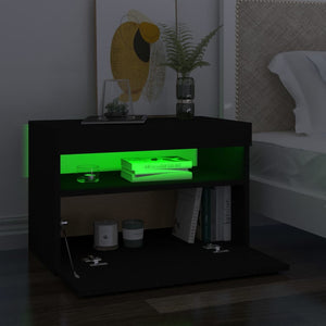 vidaXL Bedside Cabinet & LED Lights Black 60x35x40 cm Engineered Wood