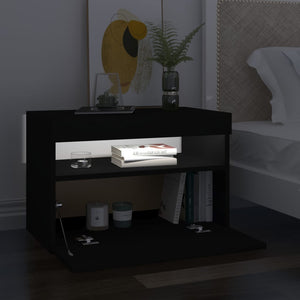 vidaXL Bedside Cabinet & LED Lights Black 60x35x40 cm Engineered Wood