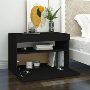 vidaXL Bedside Cabinet & LED Lights Black 60x35x40 cm Engineered Wood