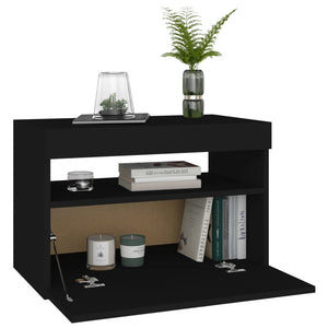 vidaXL Bedside Cabinet & LED Lights Black 60x35x40 cm Engineered Wood