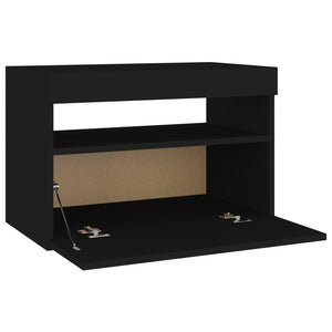 vidaXL Bedside Cabinet & LED Lights Black 60x35x40 cm Engineered Wood