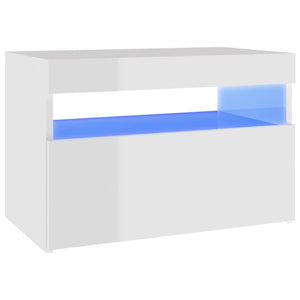 vidaXL Bedside Cabinet & LED Lights High Gloss White 60x35x40 cm