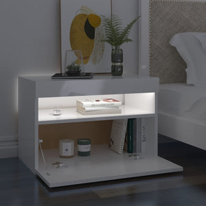 vidaXL Bedside Cabinet & LED Lights High Gloss White 60x35x40 cm