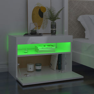 vidaXL Bedside Cabinet & LED Lights High Gloss White 60x35x40 cm