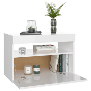 vidaXL Bedside Cabinet & LED Lights High Gloss White 60x35x40 cm