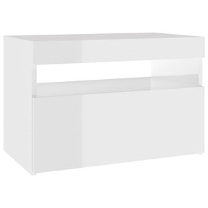 vidaXL Bedside Cabinet & LED Lights High Gloss White 60x35x40 cm