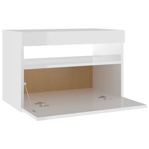 vidaXL Bedside Cabinet & LED Lights High Gloss White 60x35x40 cm