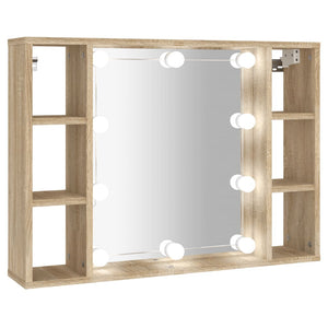 vidaXL Mirror Cabinet with LED Sonoma Oak 76x15x55 cm