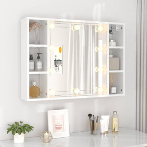 vidaXL Mirror Cabinet with LED High Gloss White 76x15x55 cm