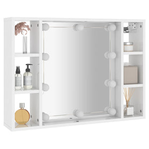 vidaXL Mirror Cabinet with LED High Gloss White 76x15x55 cm