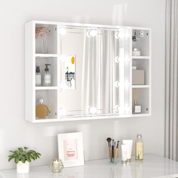 vidaXL Mirror Cabinet with LED High Gloss White 76x15x55 cm