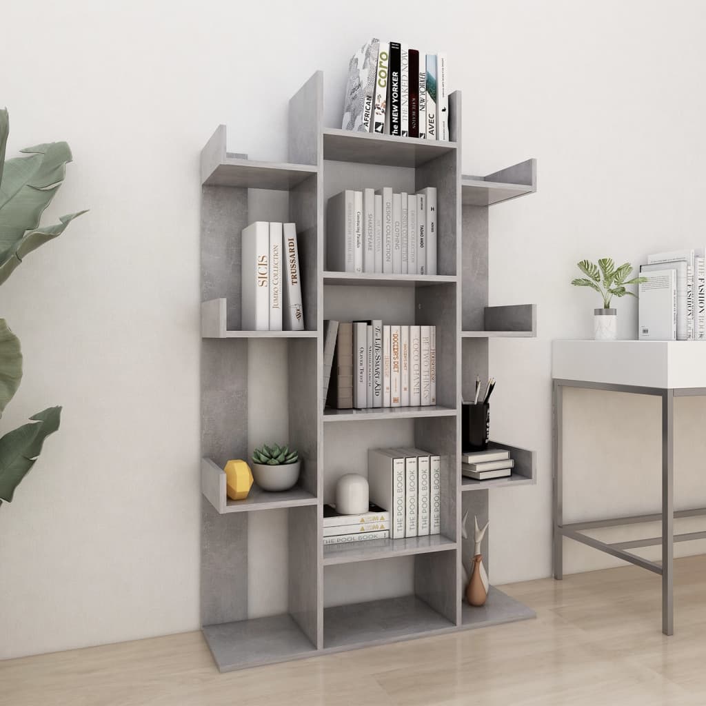 vidaXL Book Cabinet Concrete Grey 86x25.5x140 cm Engineered Wood