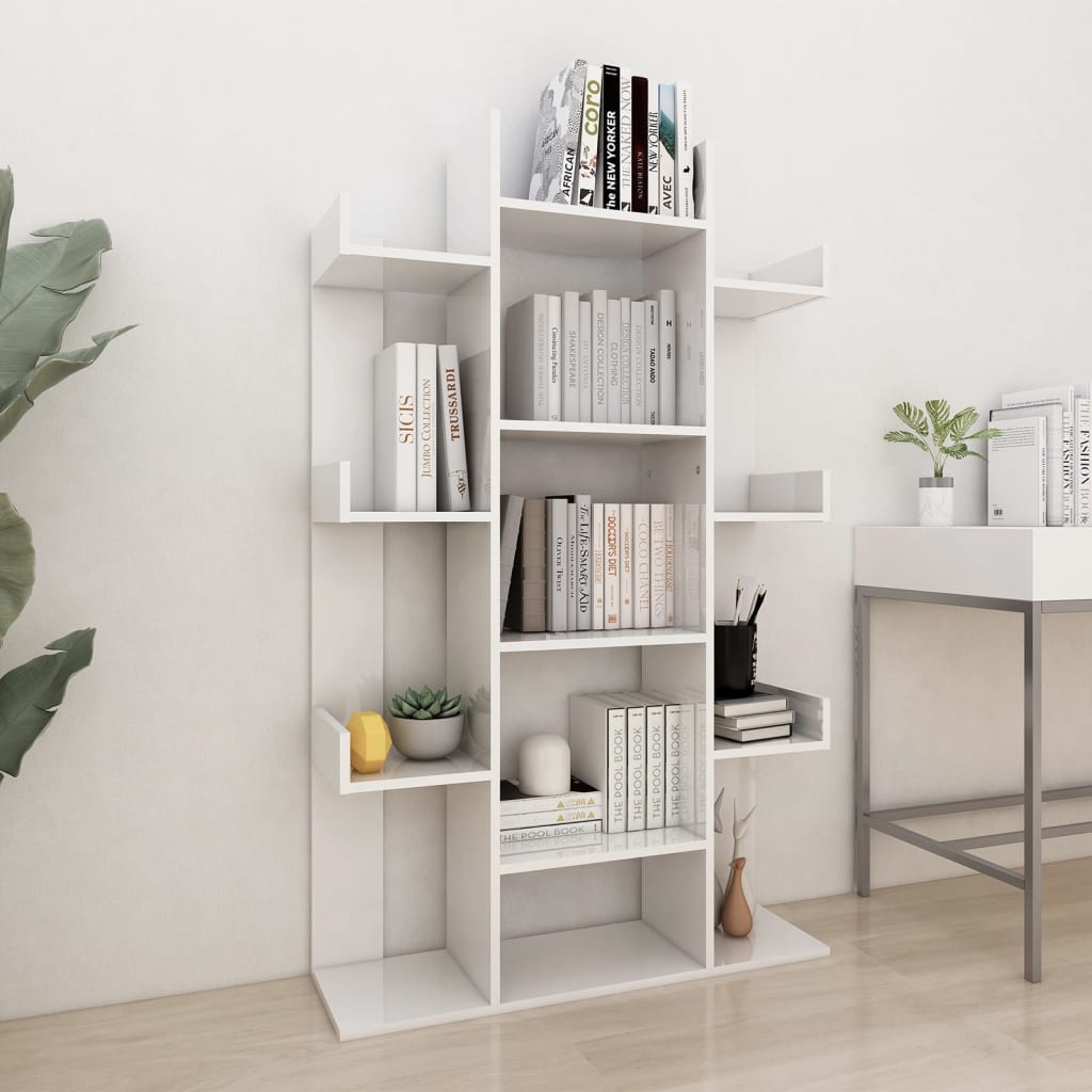 vidaXL Book Cabinet High Gloss White 86x25.5x140 cm Engineered Wood