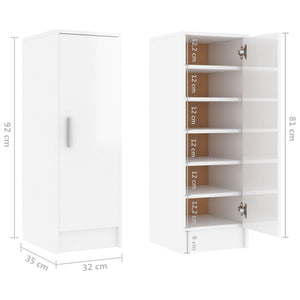 vidaXL Shoe Cabinet High Gloss White 32x35x92 cm Engineered Wood