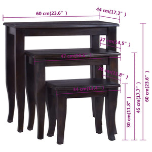 vidaXL Nesting Side Tables 3 pcs Light Black Solid Wood Mahogany