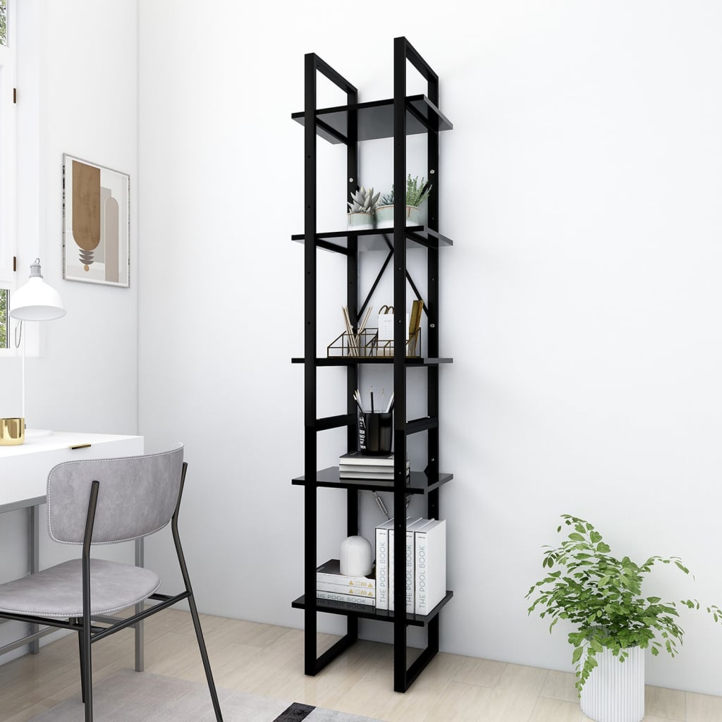 vidaXL 5-Tier Book Cabinet Black 40x30x175 cm Engineered Wood