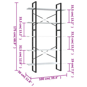 vidaXL 5-Tier Book Cabinet White 100x30x175 cm Engineered Wood