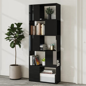 vidaXL Book Cabinet Room Divider High Gloss Black 60x24x155 cm