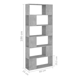 vidaXL Book Cabinet Room Divider Concrete Grey 80x24x186 cm Engineered Wood