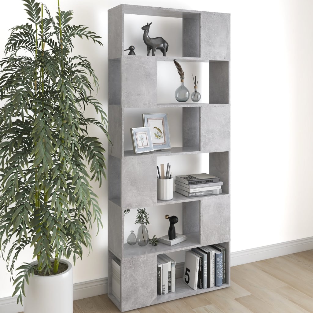 vidaXL Book Cabinet Room Divider Concrete Grey 80x24x186 cm Engineered Wood