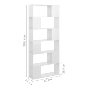 vidaXL Book Cabinet Room Divider High Gloss White 80x24x186 cm Engineered Wood