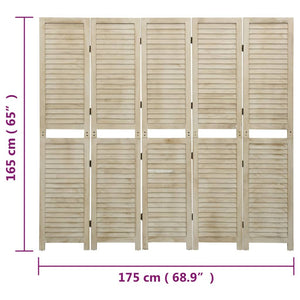 vidaXL 5-Panel Room Divider 175x165 cm Solid Wood Paulownia