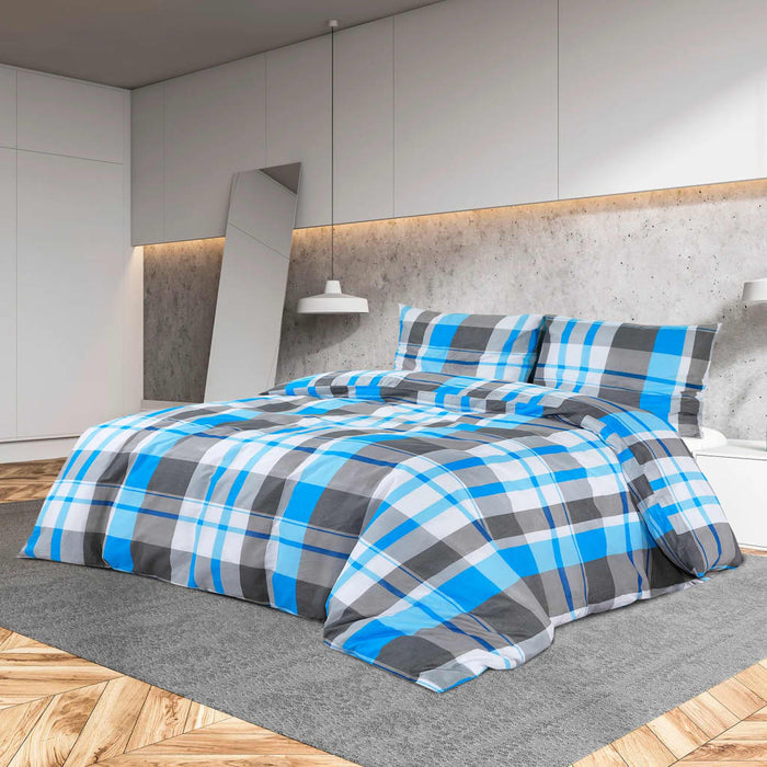 vidaXL Duvet Cover Set Blue and Grey 200x220 cm Cotton