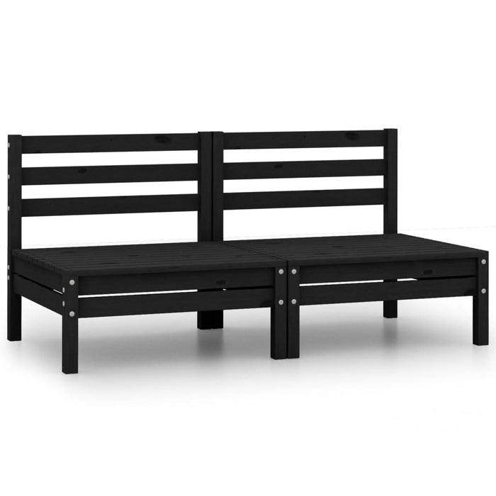 vidaXL Garden Middle Sofas 2 pcs Black Solid Pinewood