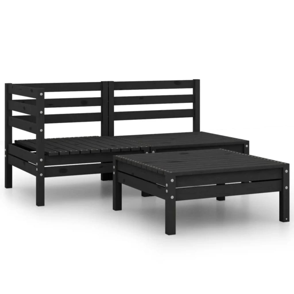 vidaXL 3 Piece Garden Lounge Set Solid Pinewood Black