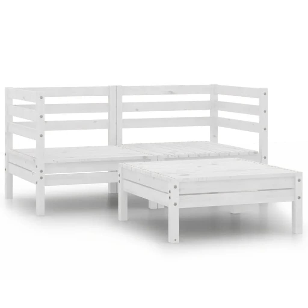 vidaXL 3 Piece Garden Lounge Set Solid Pinewood White