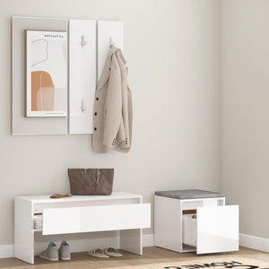 vidaXL Hallway Furniture Set High Gloss White Engineered Wood