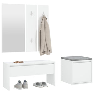 vidaXL Hallway Furniture Set High Gloss White Engineered Wood