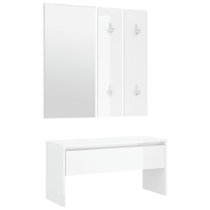 vidaXL Hallway Furniture Set High Gloss White Engineered Wood