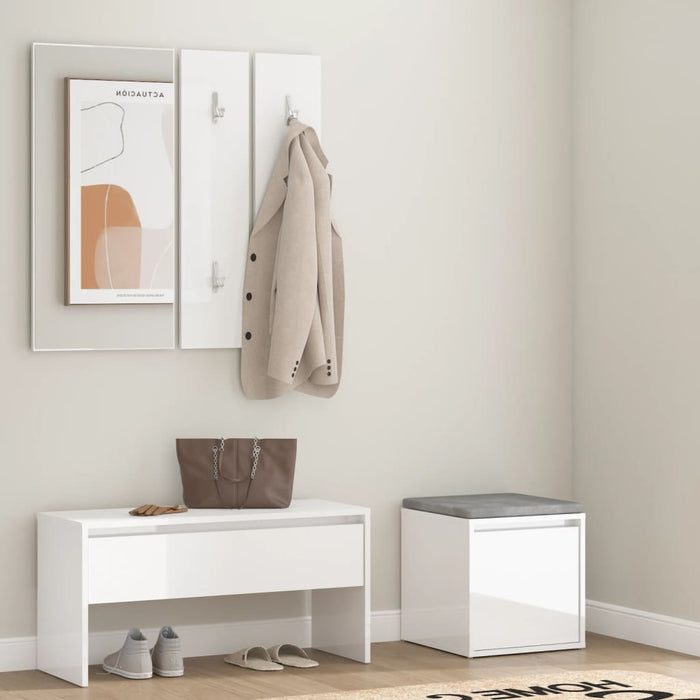 vidaXL Hallway Furniture Set High Gloss White Engineered Wood